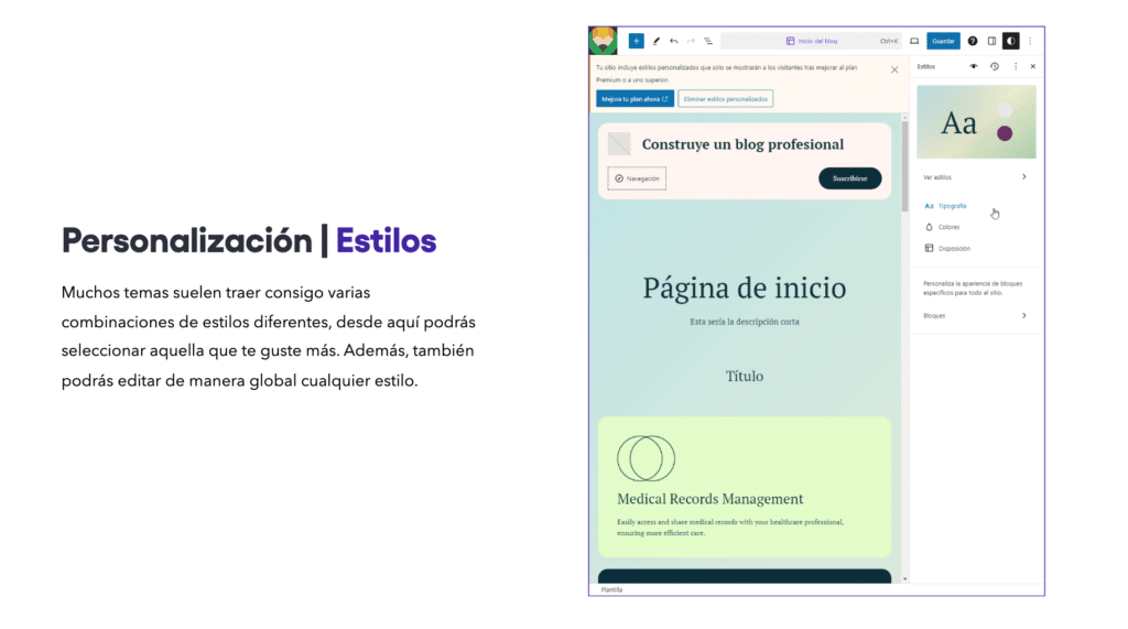 Edición de colores y estilos en WordPress